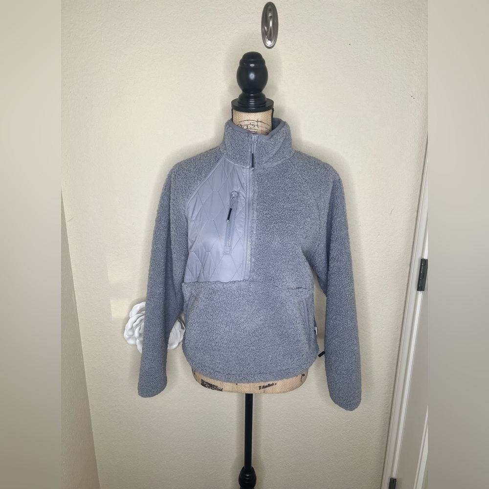 JoyLab 1/2 Zip Gray Sherpa Pullover with Kangaroo Pocket Sz Medium
